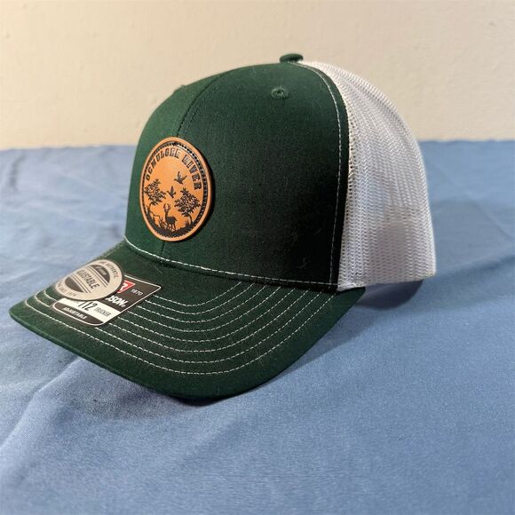Richardson Trucker Hat Green Ocmulgee River Leather Patch Snapback - Picture 1 of 6